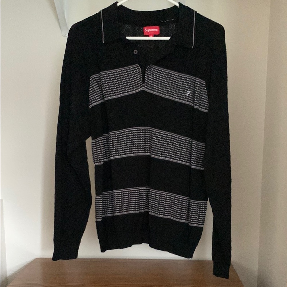 Supreme Black and White Knit Stripe Polo